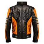 Men’s Mustard Black Genuine Sheepskin Lightweight Diamond Quilted Stand Collar Riding Zip-up Warm Leather Jacket