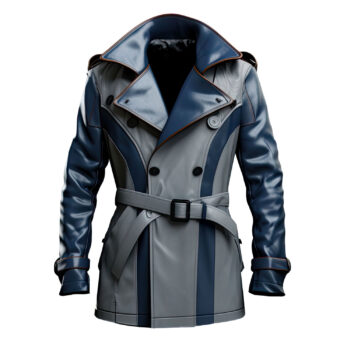 Men’s Grey Blue Genuine Sheepskin Casual Classy Overcoat Short Length Double Breasted Leather Trench Coat