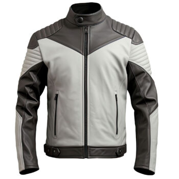 Men’s Black Grey Genuine Sheepskin Classy Motorcycle Rider Quilted Leather Jacket