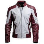 Men’s Light Grey Maroon Genuine Sheepskin Biker Winter Zip-up Motorcycle Leather Jacket