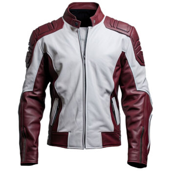 Men’s Light Grey Maroon Genuine Sheepskin Biker Winter Zip-up Motorcycle Leather Jacket