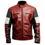 Men’s Maroon Black Genuine Sheepskin Stylish Casual Biker Outfit Zip-Up Café Racer Leather Jacket
