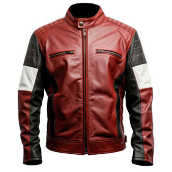 Men’s Maroon Black Genuine Sheepskin Stylish Casual Biker Outfit Zip-Up Café Racer Leather Jacket