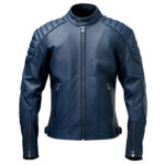 Men’s Navy Blue Genuine Sheepskin Slim-fit Elegant Soft Sporty Quilted Rider Leather Jacket