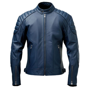 Men’s Navy Blue Genuine Sheepskin Slim-fit Elegant Soft Sporty Quilted Rider Leather Jacket