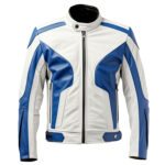 Men’s White Royal Blue Genuine Sheepskin Café Racer Classy Casual Moto Biker Cool Fashionable Leather Jacket