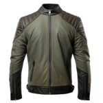 Men’s Olive Green Charcoal Black Genuine Sheepskin Classy Zip-up Quilted Café Racer Biker Leather Jacket