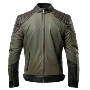 Men’s Olive Green Charcoal Black Genuine Sheepskin Classy Zip-up Quilted Café Racer Biker Leather Jacket
