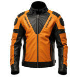 Men’s Orange Black Genuine Sheepskin Warm Biker Leather Jacket