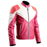 Men’s Pink White Genuine Sheepskin Leather Jacket