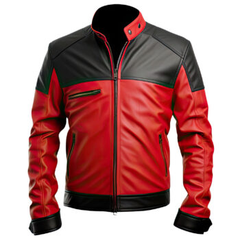 Men's Red Black Genuine Sheepskin Biker Leather Jacket
