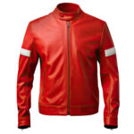 Men’s Red White Genuine Sheepskin Sleek Moto Biker Zip-up Classy Sports Lightweight Racing Leather Jacket