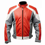 Men’s Red Grey Genuine Sheepskin Leather Jacket