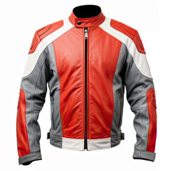 Men’s Red Grey Genuine Sheepskin Leather Jacket