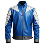 Men’s White Royal Blue Genuine Sheepskin Biker Outerwear Café Racer Casual Classy Leather Jacket
