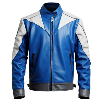 Men’s White Royal Blue Genuine Sheepskin Biker Outerwear Café Racer Casual Classy Leather Jacket