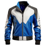 Men’s White Blue Genuine Sheepskin Café Racer Slim Fit Motorcycle Rider Leather Jacket