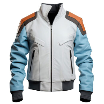 Men’s Sky-Blue Light Grey Genuine Sheepskin Flight Outerwear Fashionable Rib Knit Moto Aviator Leather Jacket