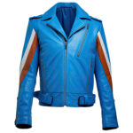 Men’s Royal Blue Genuine Sheepskin Elegant Moto Leather Jacket