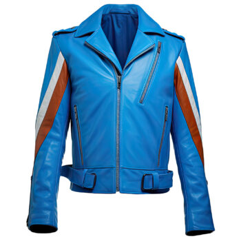 Men’s Royal Blue Genuine Sheepskin Elegant Moto Leather Jacket