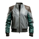 Men’s Green Ash Grey Genuine Sheepskin Biker Multicolor Sports Bomber Leather Jacket