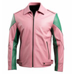 Men’s Pink Green Genuine Sheepskin Leather Jacket
