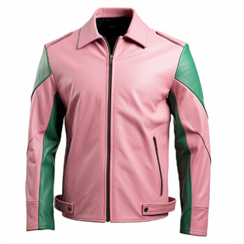 Men’s Pink Green Genuine Sheepskin Leather Jacket