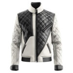 Men’s White Black Genuine Sheepskin Leather Jacket
