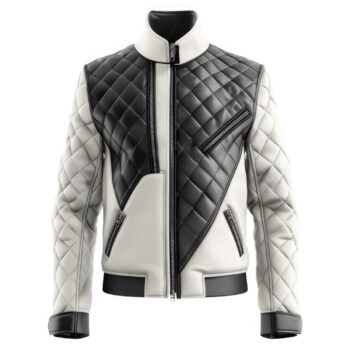 Men’s White Black Genuine Sheepskin Leather Jacket