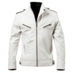 Men’s White Genuine Sheepskin Classy Fashionable Moto Racer Soft Leather Jacket