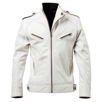 Men’s White Genuine Sheepskin Classy Fashionable Moto Racer Soft Leather Jacket