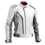 Men's White grey Genuine Sheepskin Leather Jacket