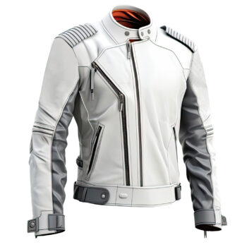Men's White grey Genuine Sheepskin Leather Jacket
