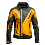 Men’s Mustard Black Genuine Sheepskin Café Racer Collar Soft Slim-fit Warm Sleek Zip-up Biker Leather Jacket