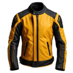Men’s Mustard Black Genuine Sheepskin Biker Smooth Zippered Soft Stylish Rider Quilted Casual Leather Jacket