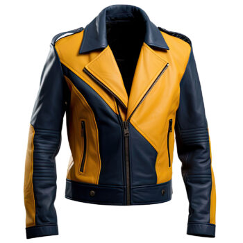 Men’s Dark Blue Mustard Genuine Sheepskin Leather Jacket