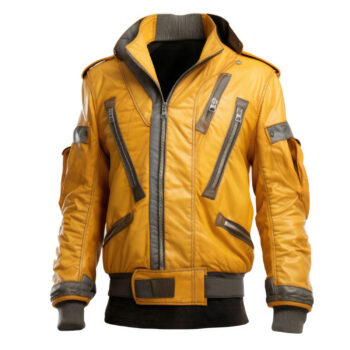 Men’s Mustard Yellow Grey Genuine Sheepskin Leather Jacket