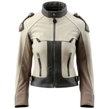 Women’s Cream Black Genuine Sheepskin Motorcycle Leather Jacket