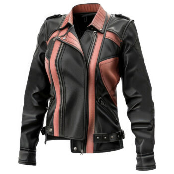 Women’s Rose Pink Black Winter Smooth Leather Jacket