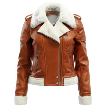 Women’s Chocolate Brown White B3 Winter Asymmetric Aviator Leather Jacket
