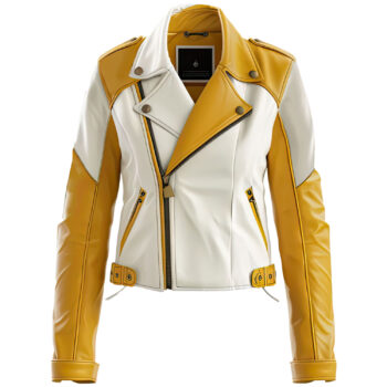 Women’s Mustard White Genuine Sheepskin Soft Crossover Jacket