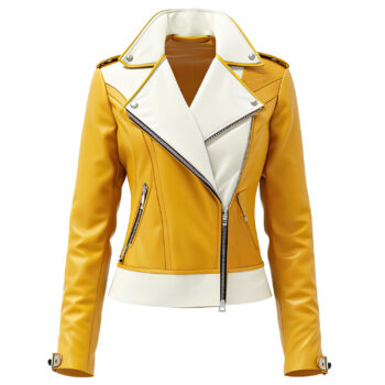 Women’s Yellow White Classy Soft Motorbike Jacket