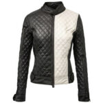 Women’s Black White Genuine Sheepskin Biker Winter Wear Classy Diamond Quilted Soft Slim-fit Zip-up Rider Leather Jacket