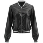 Women’s Black White Genuine Sheepskin Casual Varsity Leather Jacket
