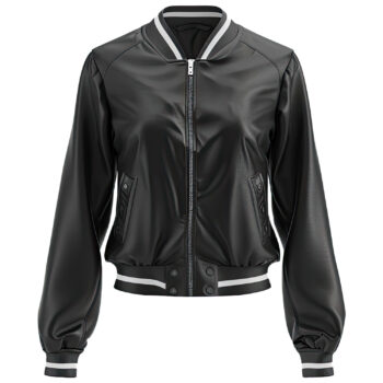 Women’s Black White Genuine Sheepskin Casual Varsity Leather Jacket
